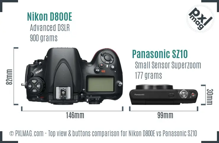 Nikon D800E vs Panasonic SZ10 top view buttons comparison