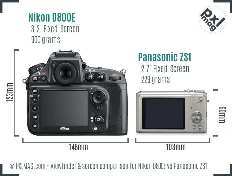 Nikon D800E vs Panasonic ZS1 Screen and Viewfinder comparison