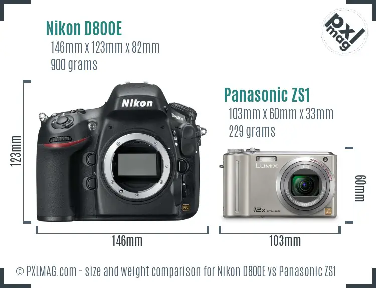 Nikon D800E vs Panasonic ZS1 size comparison