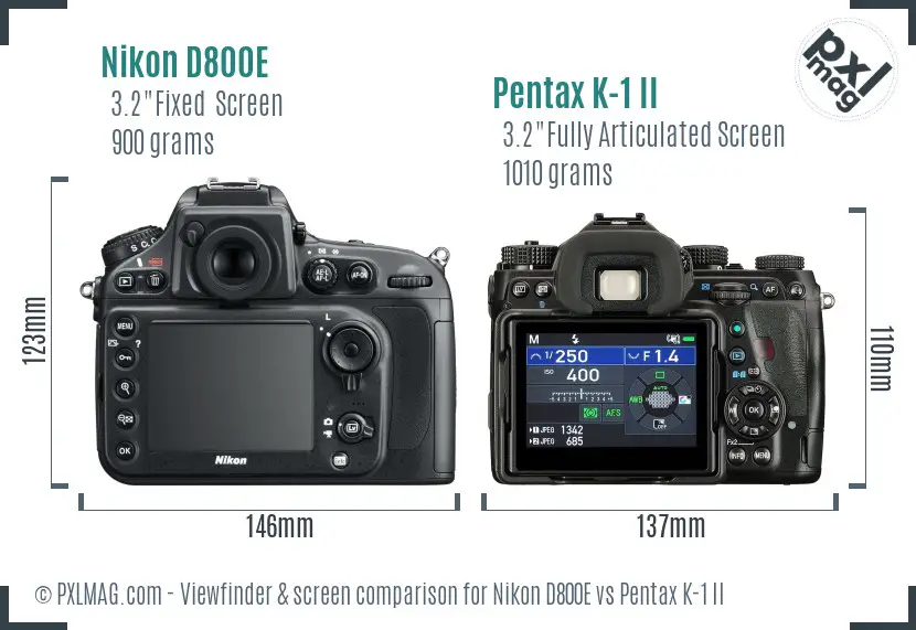 Nikon D800E vs Pentax K-1 II Screen and Viewfinder comparison