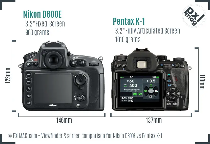 Nikon D800E vs Pentax K-1 Screen and Viewfinder comparison