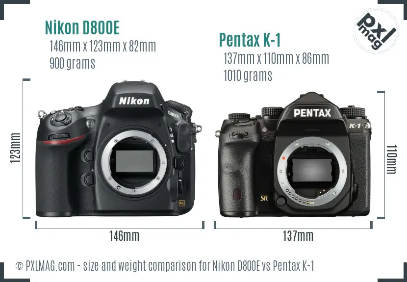 Nikon D800E vs Pentax K-1 size comparison