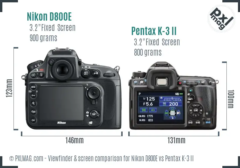 Nikon D800E vs Pentax K-3 II Screen and Viewfinder comparison Nikon D800E vs Pentax K-3 II Screen and Viewfinder comparison