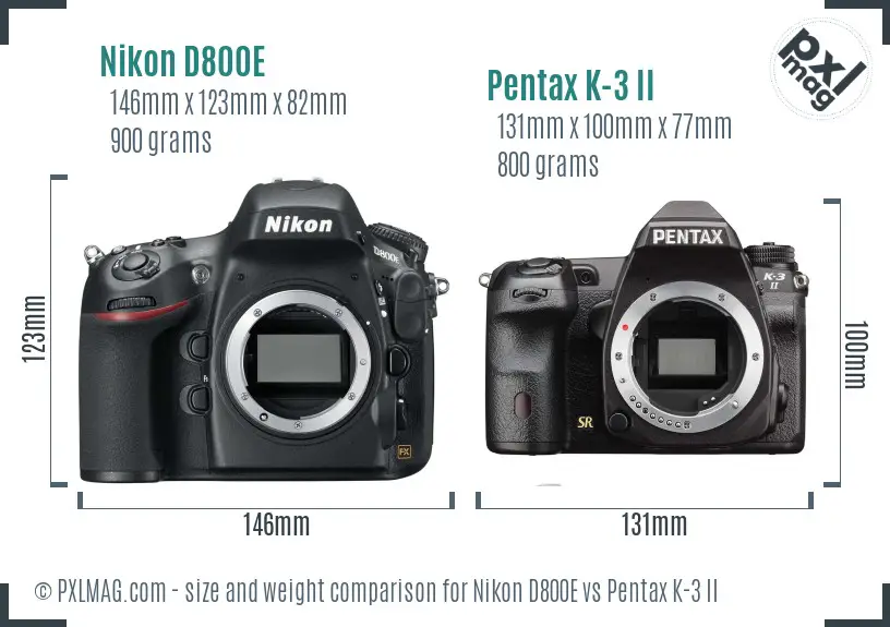 Nikon D800E vs Pentax K-3 II size comparison Nikon D800E vs Pentax K-3 II size comparison