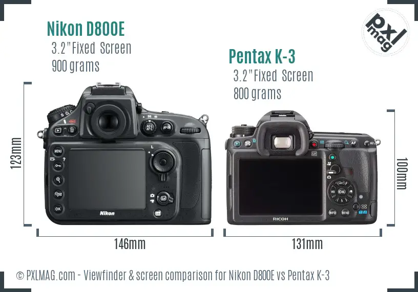 Nikon D800E vs Pentax K-3 Screen and Viewfinder comparison