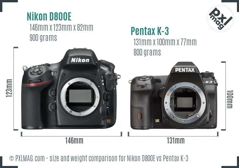 Nikon D800E vs Pentax K-3 size comparison