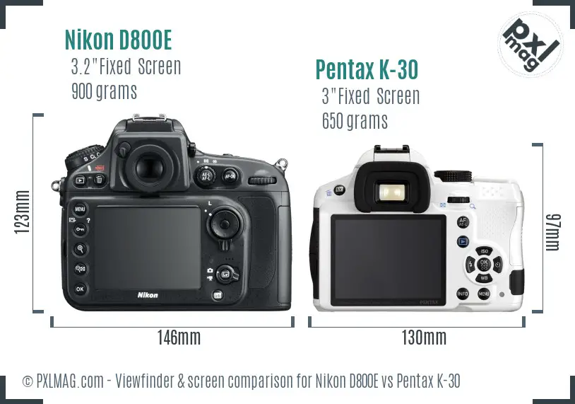 Nikon D800E vs Pentax K-30 Screen and Viewfinder comparison