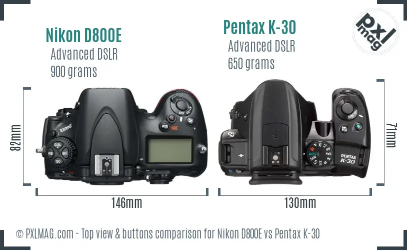 Nikon D800E vs Pentax K-30 top view buttons comparison