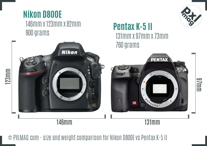 Nikon D800E vs Pentax K-5 II size comparison