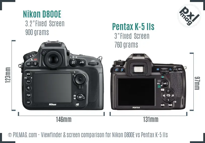 Nikon D800E vs Pentax K-5 IIs Screen and Viewfinder comparison