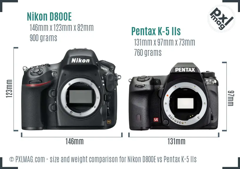 Nikon D800E vs Pentax K-5 IIs size comparison