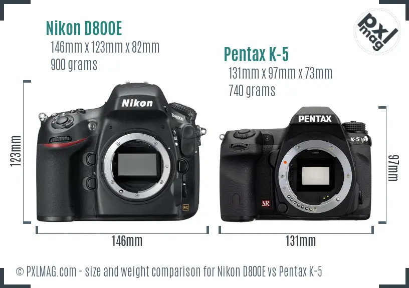 Nikon D800E vs Pentax K-5 size comparison