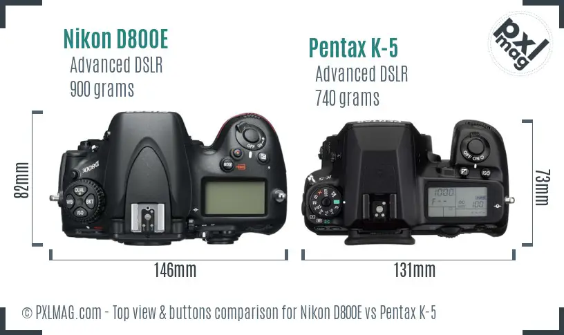 Nikon D800E vs Pentax K-5 top view buttons comparison