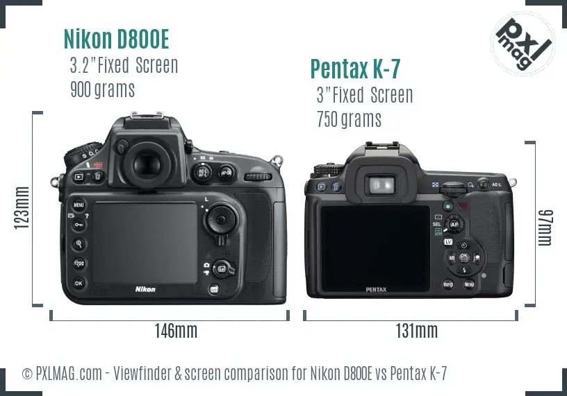 Nikon D800E vs Pentax K-7 Screen and Viewfinder comparison