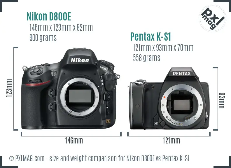 Nikon D800E vs Pentax K-S1 size comparison