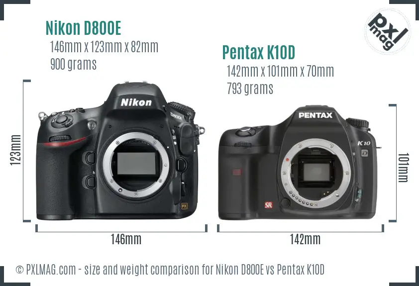 Nikon D800E vs Pentax K10D size comparison