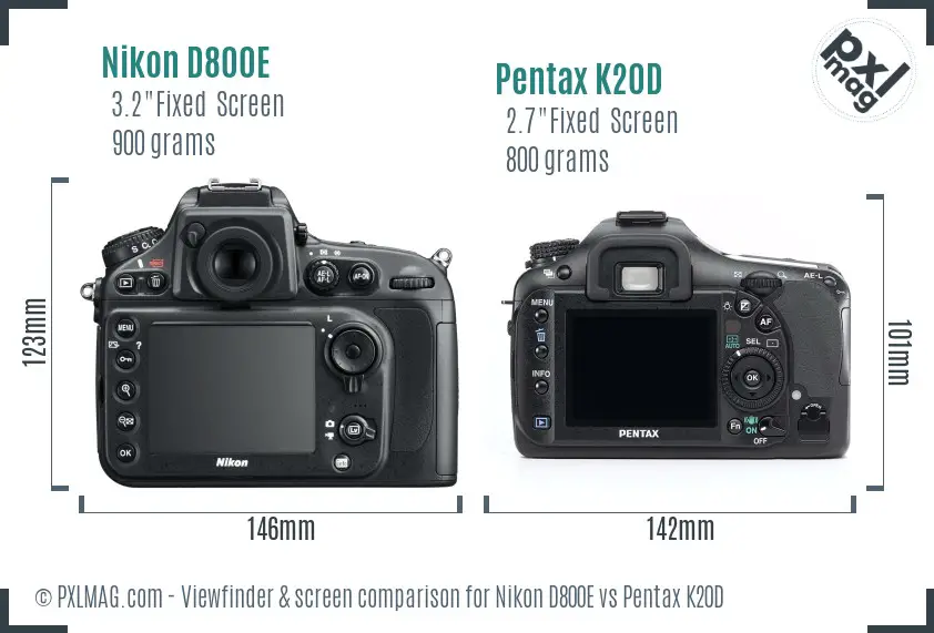 Nikon D800E vs Pentax K20D Screen and Viewfinder comparison