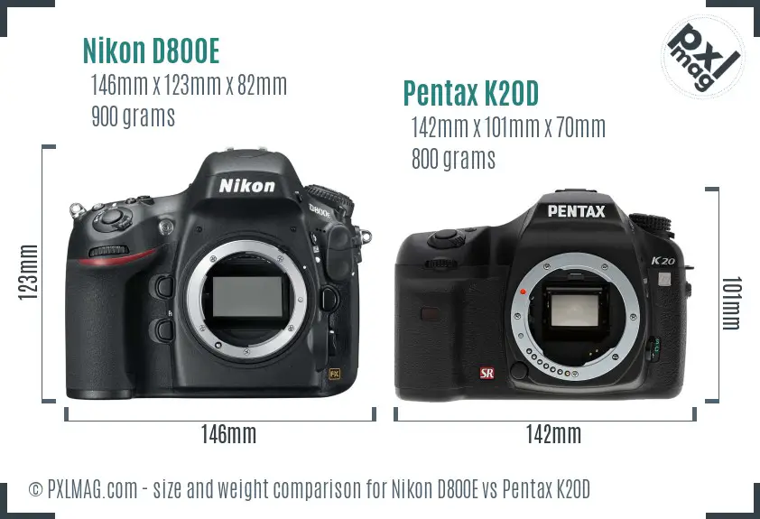 Nikon D800E vs Pentax K20D size comparison