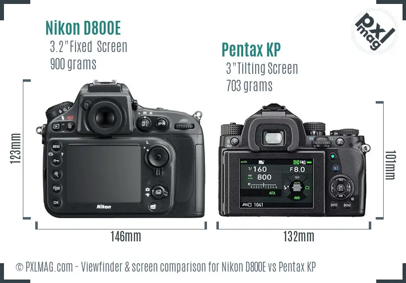 Nikon D800E vs Pentax KP Screen and Viewfinder comparison