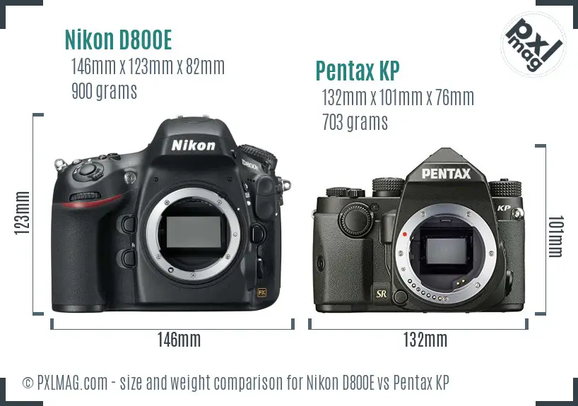 Nikon D800E vs Pentax KP size comparison