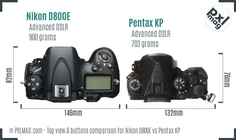 Nikon D800E vs Pentax KP top view buttons comparison