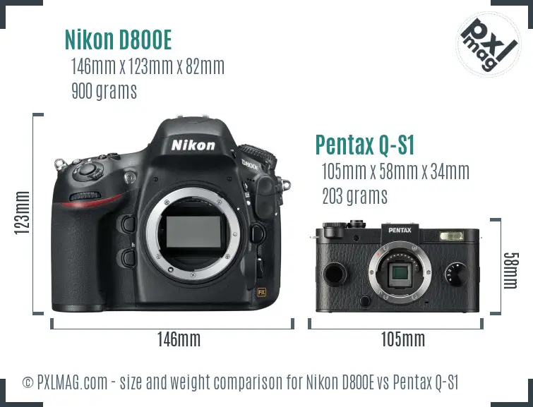 Nikon D800E vs Pentax Q-S1 size comparison
