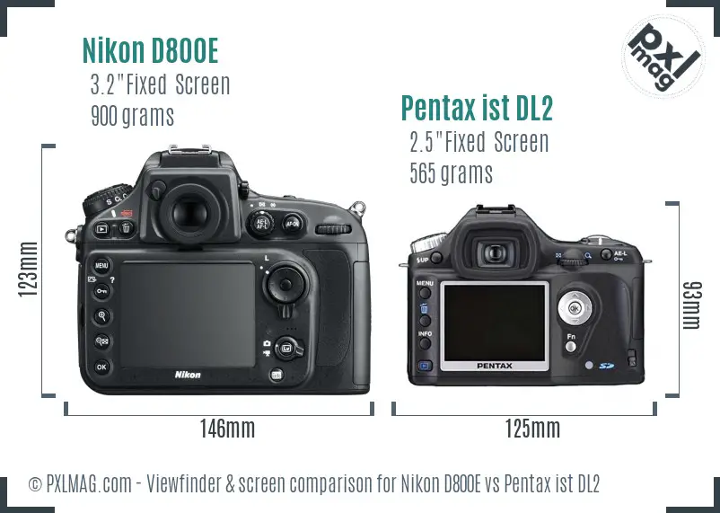 Nikon D800E vs Pentax ist DL2 Screen and Viewfinder comparison