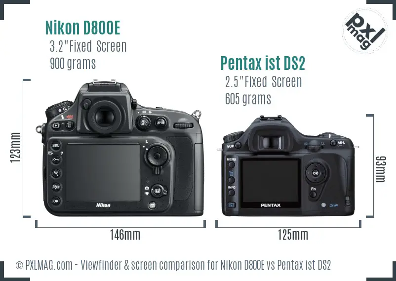 Nikon D800E vs Pentax ist DS2 Screen and Viewfinder comparison