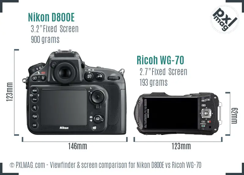 Nikon D800E vs Ricoh WG-70 Screen and Viewfinder comparison