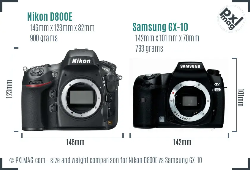 Nikon D800E vs Samsung GX-10 size comparison