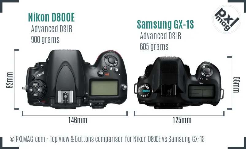 Nikon D800E vs Samsung GX-1S top view buttons comparison
