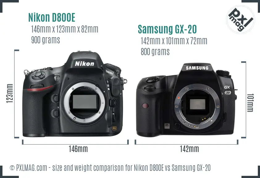 Nikon D800E vs Samsung GX-20 size comparison