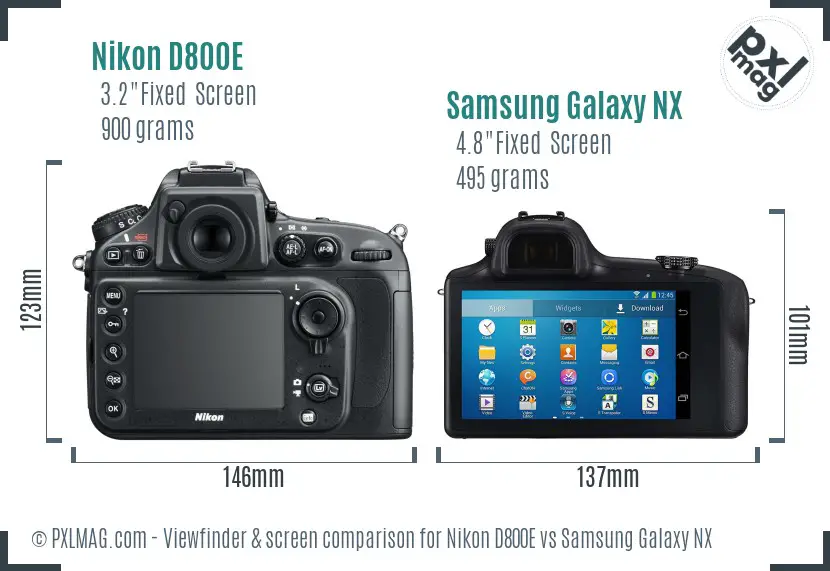 Nikon D800E vs Samsung Galaxy NX Screen and Viewfinder comparison