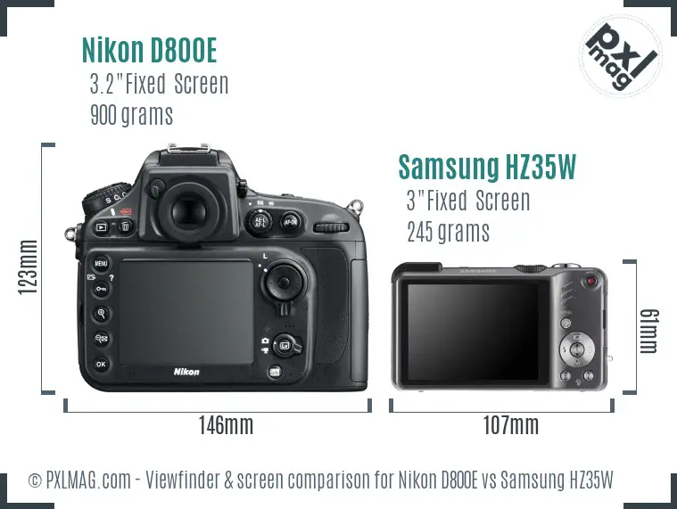 Nikon D800E vs Samsung HZ35W Screen and Viewfinder comparison
