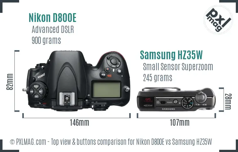 Nikon D800E vs Samsung HZ35W top view buttons comparison