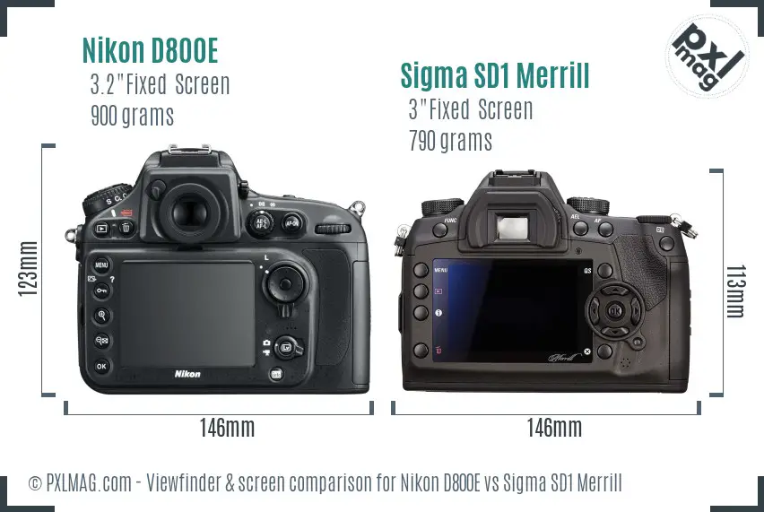 Nikon D800E vs Sigma SD1 Merrill Screen and Viewfinder comparison