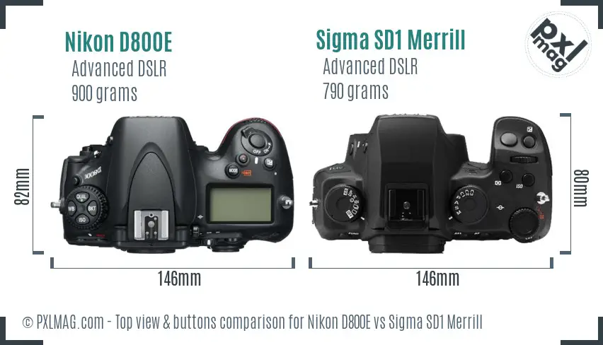 Nikon D800E vs Sigma SD1 Merrill top view buttons comparison