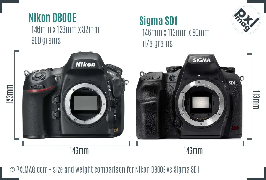 Nikon D800E vs Sigma SD1 size comparison