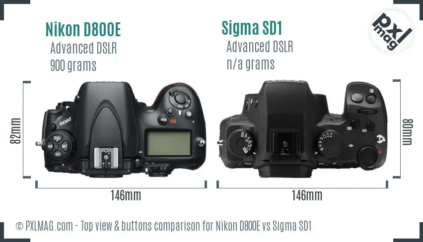 Nikon D800E vs Sigma SD1 top view buttons comparison