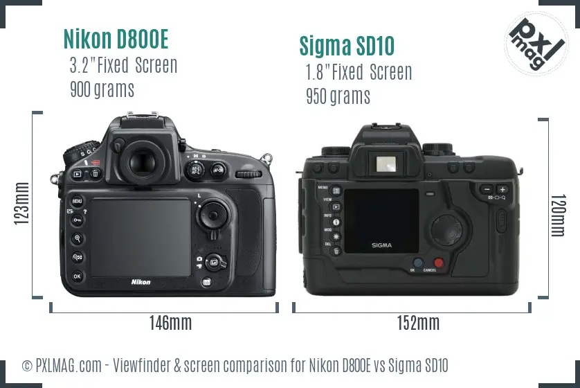 Nikon D800E vs Sigma SD10 Screen and Viewfinder comparison