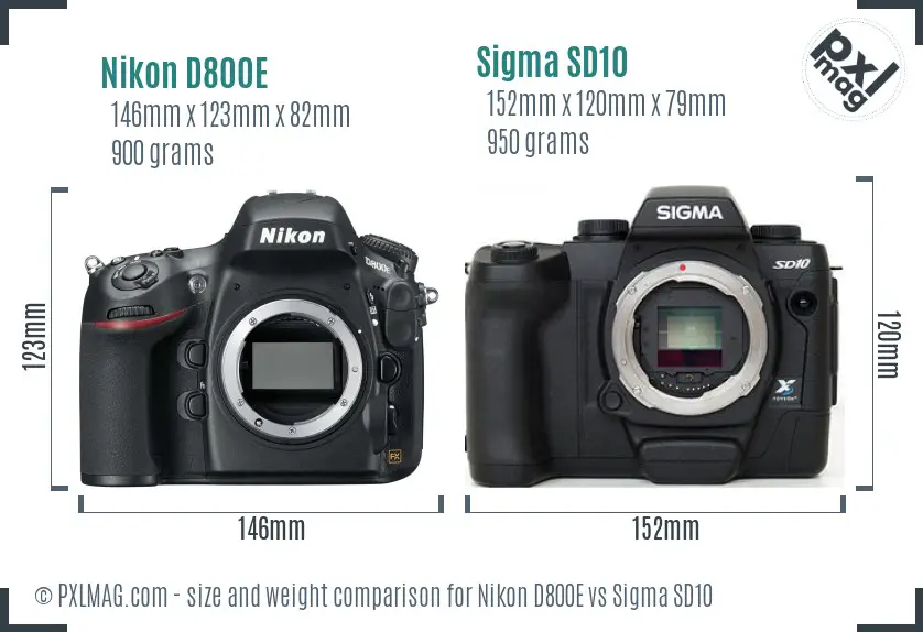 Nikon D800E vs Sigma SD10 size comparison