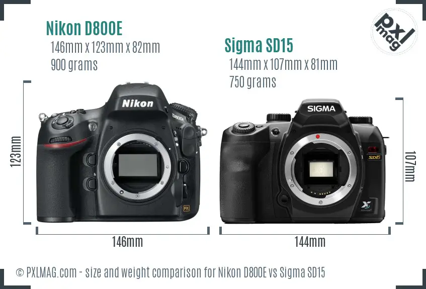 Nikon D800E vs Sigma SD15 size comparison