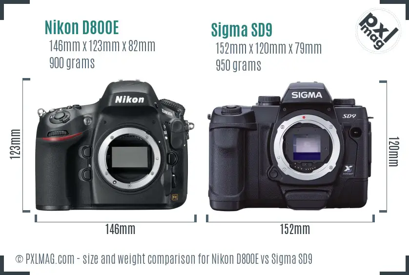 Nikon D800E vs Sigma SD9 size comparison