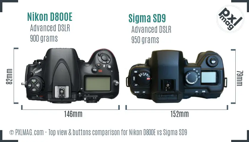 Nikon D800E vs Sigma SD9 top view buttons comparison