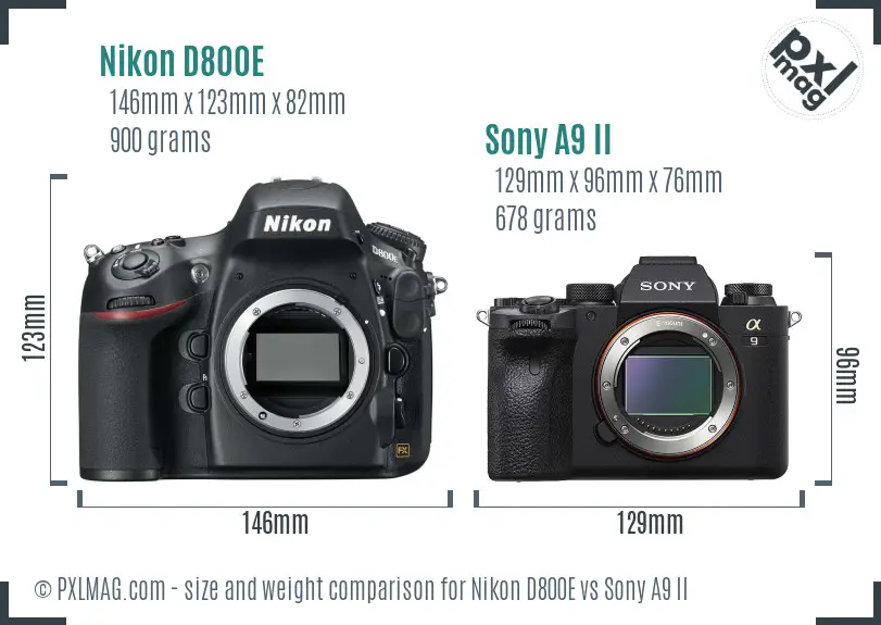 Nikon D800E vs Sony A9 II size comparison