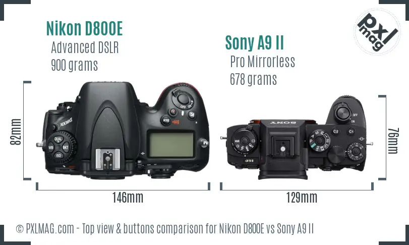 Nikon D800E vs Sony A9 II top view buttons comparison