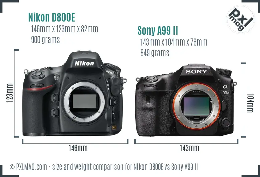 Nikon D800E vs Sony A99 II size comparison