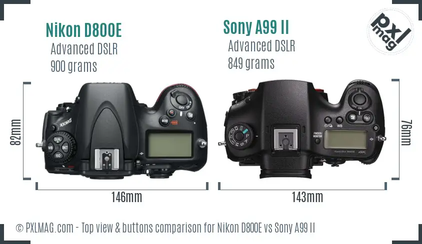 Nikon D800E vs Sony A99 II top view buttons comparison