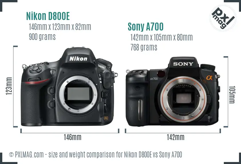 Nikon D800E vs Sony A700 size comparison