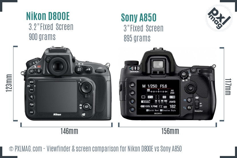Nikon D800E vs Sony A850 Screen and Viewfinder comparison